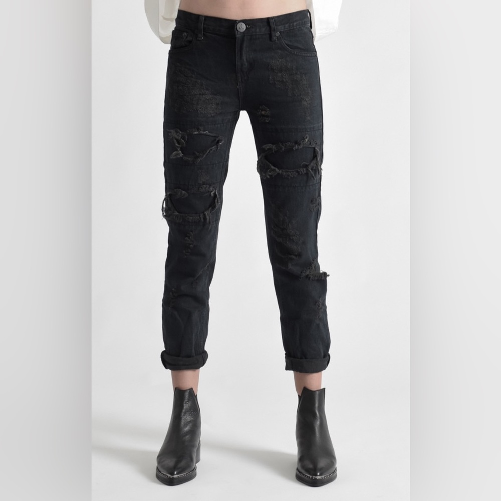 NWT One Teaspoon Fox Black Awesome Baggies Jeans Size 26 Distressed Straight Leg